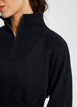 BALEAF Women's Half Zip Cropped Sweatshirt High Neck Long Sleeve Crop Pullover Athletic Ribbed Corset Hems Cozy - Image 3